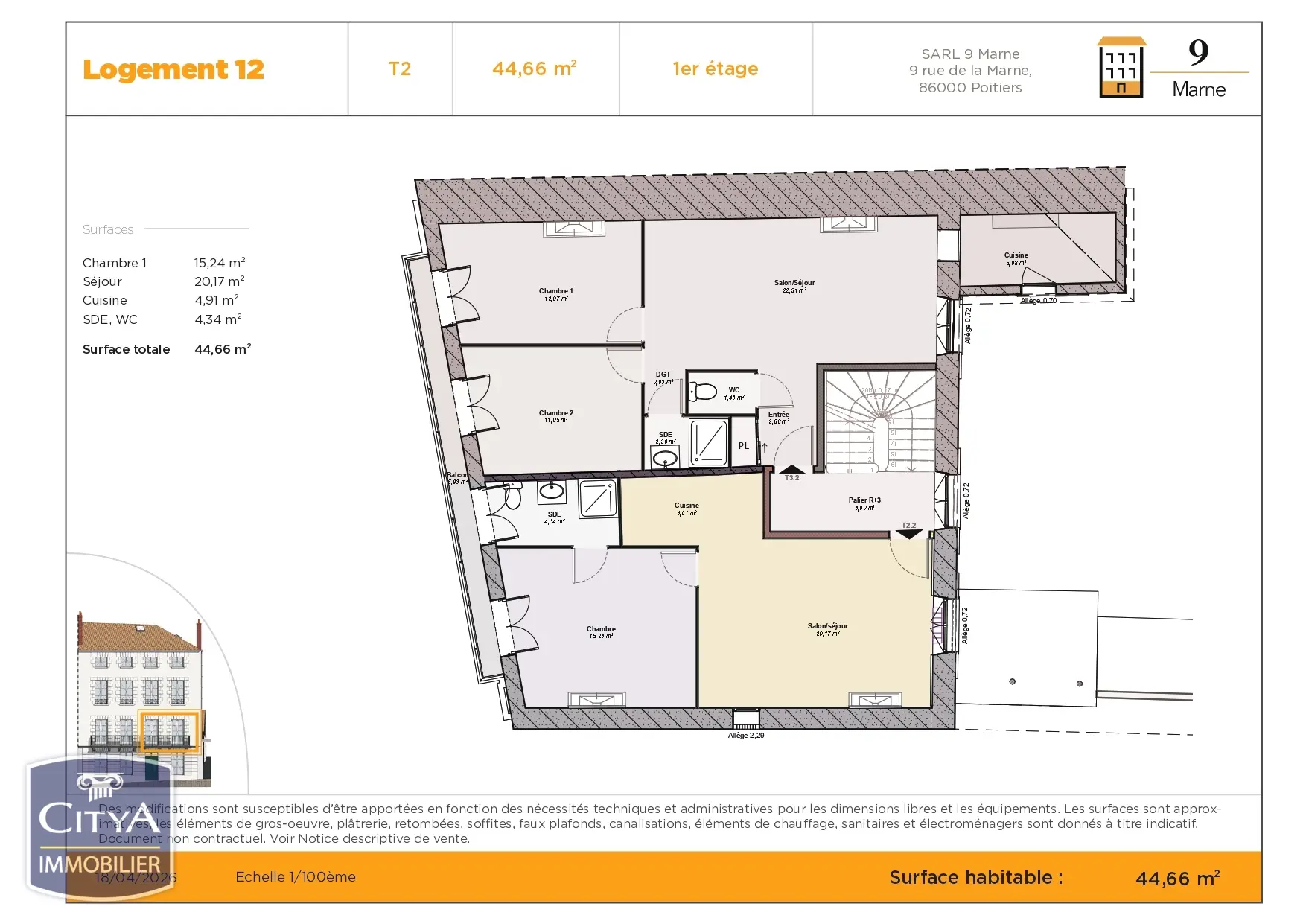 Appartement 2 pièces 44.66m²